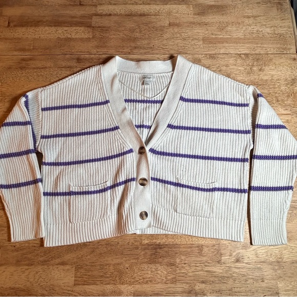 ON 34th Sweaters - On‎ 34th Cardigan Women Large Striped Preppy Cropped Knit Button Down